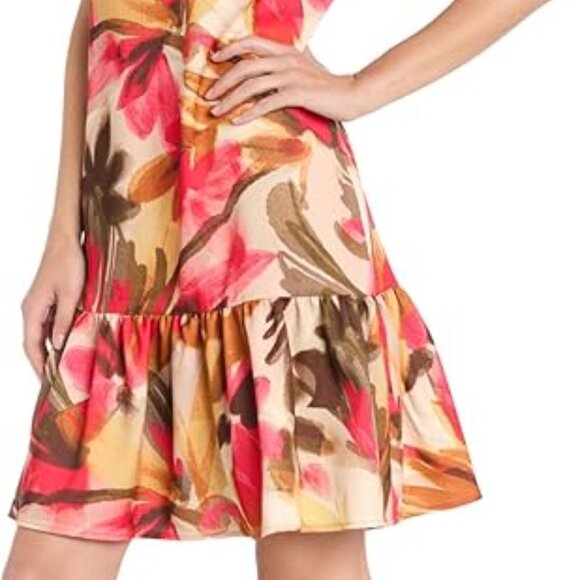🆕 NWT R&M Richards Plus Size Coral Floral Dress 🌸 Ruffle Sleeve Church Wedding - Picture 4 of 7